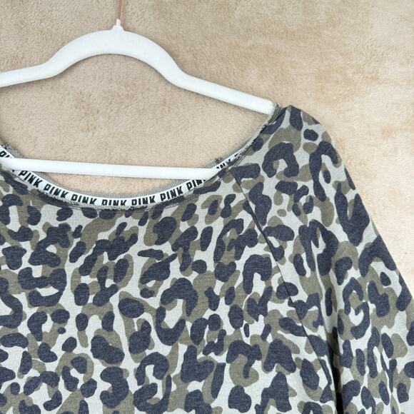 Pink By Victoria's Secret Sweatshirt Womens S Green Camo Off Shoulder Pullover - Picture 3 of 9